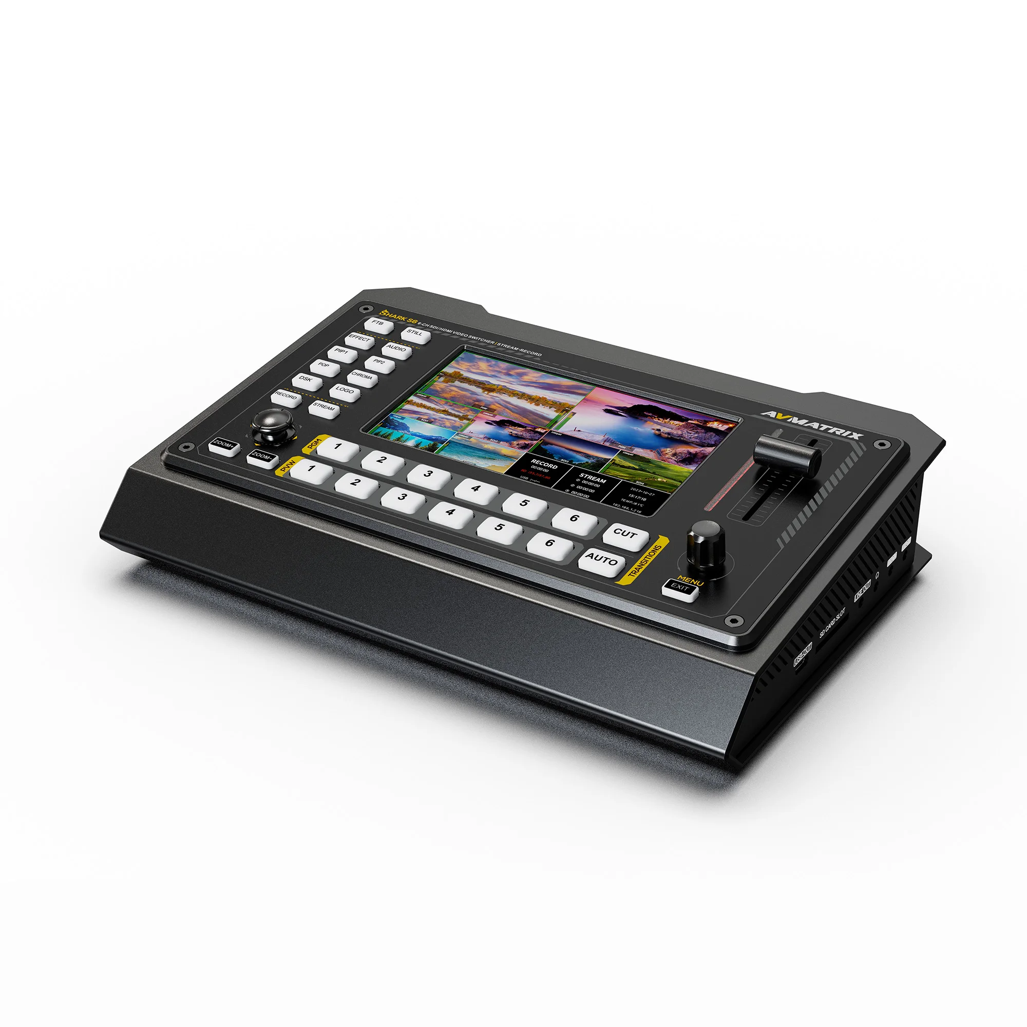 AVMATRIX Shark S6 PTZ Camera Control 5 Inch LCD Display 6-Channel /SDI Switcher RTMP Stream Record 4xSDI/2xHDMI Inputs USB-C