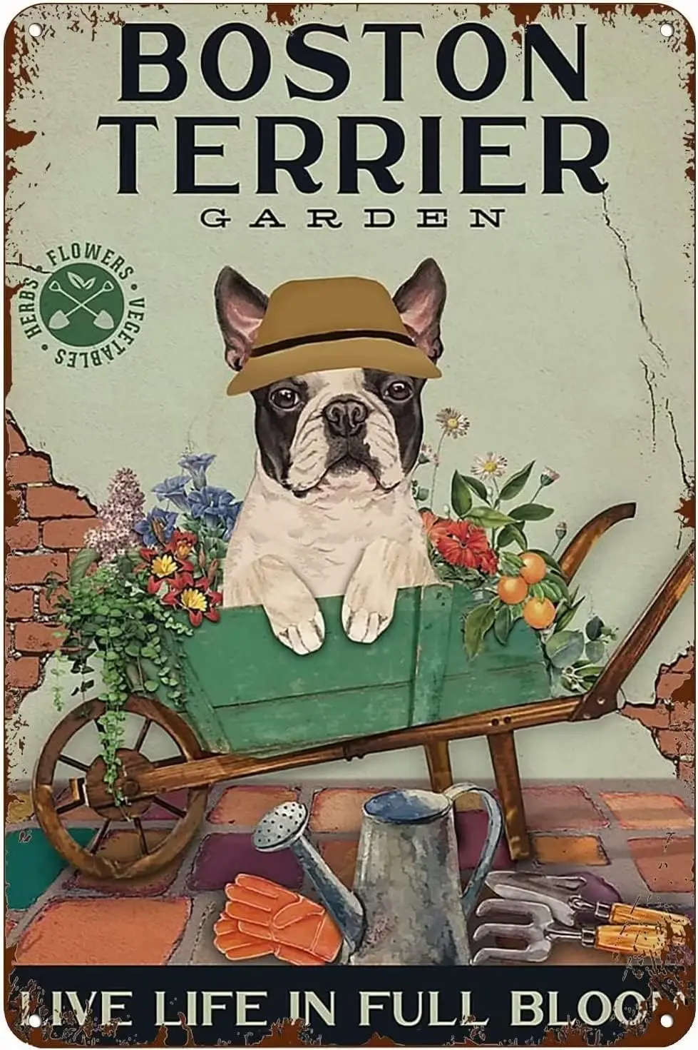 

Ностальгический металлический жестяной знак Boston Terrier Dog Garden 8x12 дюймов, для ванной, бара, гаражей, сельского хозяйства, украшение.