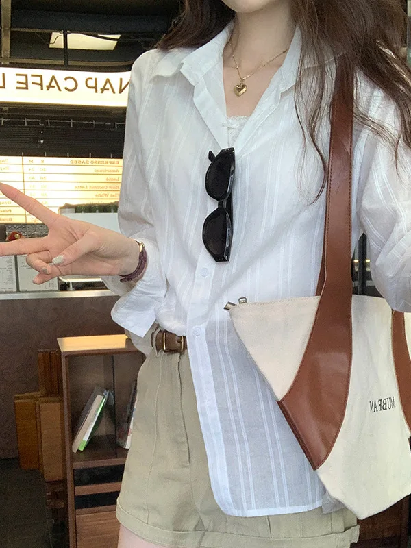 ملابس خارجية نسائية صيفية رفيعة بيضاء irt كاجوال خفيفة الوزن للحماية من الشمس ملابس خارجية فضفاضة من القطن الخالص طويلة Sve للمراهقين #4