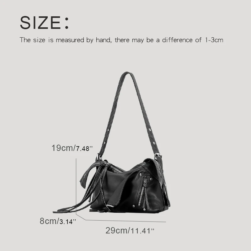 Moto & Biker Bag For Women Luxury Designer Handbag Purse 2024 New In PU Vintage Distressed Craftsmanship Rivet Underarm Shoulder