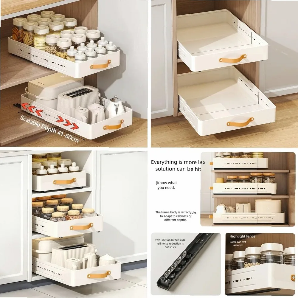 

Slide-Out Kitchen Storage Cabinet with Drawers, Spice Rack Organizer Shelf, Scalable Space Saver