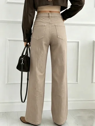 Women's Soft Denim Khaki Straight-Leg Pants, Suitable for Both Work and Casual Outings