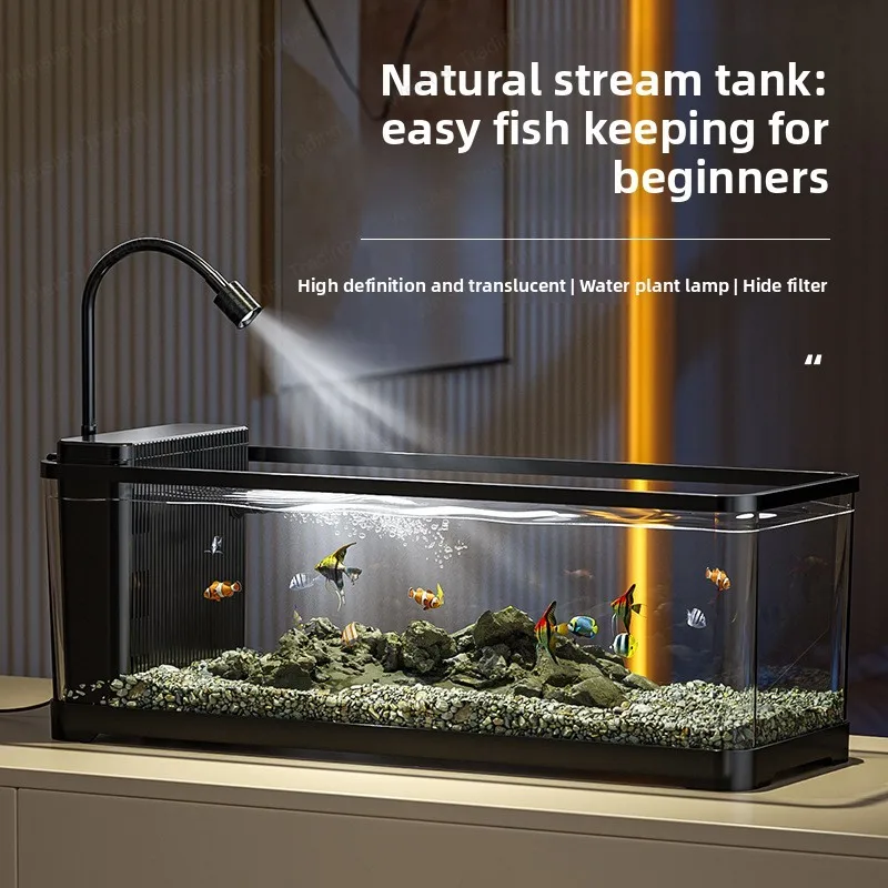 Stream Aquarium Acrylic Desktop Tank Eco Side-Filter Landscape Fish Tank Transparent River Simulation Modern Home Aquatic Decor