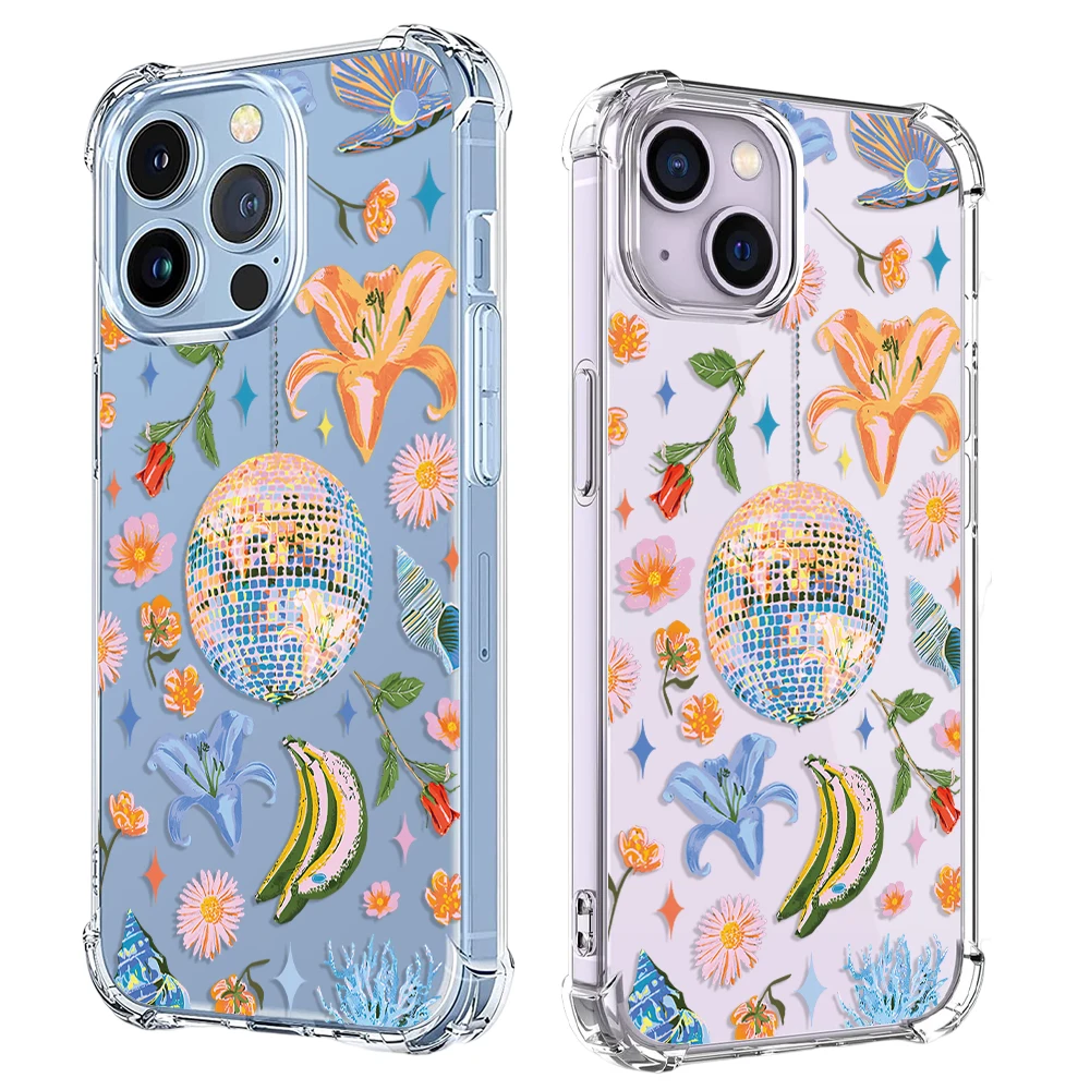 Dazzling Flower Ball Phone Case For iPhone 15 14 13 12 11 Pro X XS XR Max 7 8 Plus SE Mini Shockproof Soft Clear TPU Back Cover