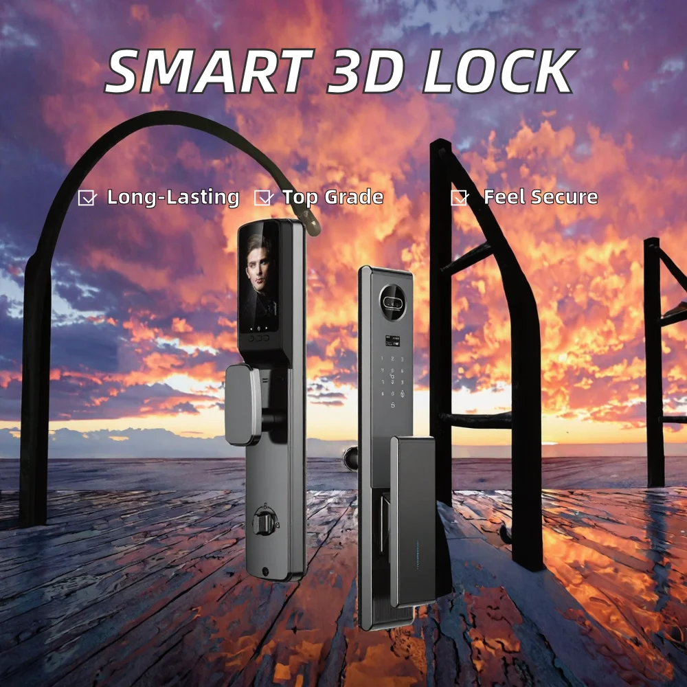 3D Face Fingerprint Recognition Smart Door Lock Security Camera APP Control Cloud Wi-Fi Automatic Biometric RFID IC Key Digital