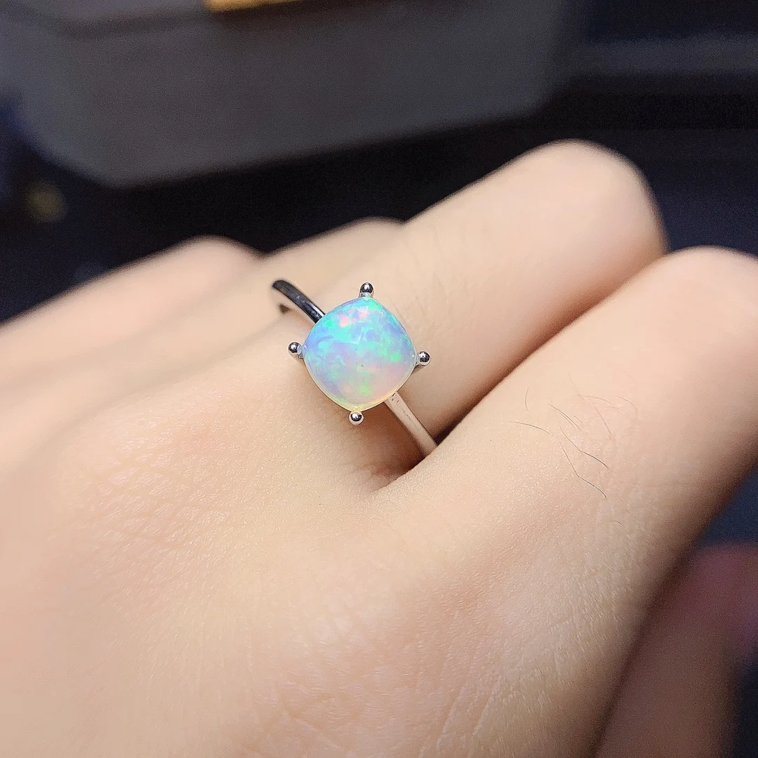 Genuine Opal Engagement Vintage Ring 925 Sterling Silver Solitaire Natural Opal Promise Ring October Birthstone Ring
