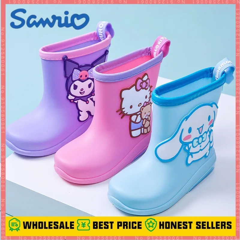 Sanrio Kuromi Hallo Kitty Cartoon Anime Wasserdichte Schuhe Non-slip Verdickt Tragen-beständig Regen Stiefel Außen Niedrigen Bootsa princes