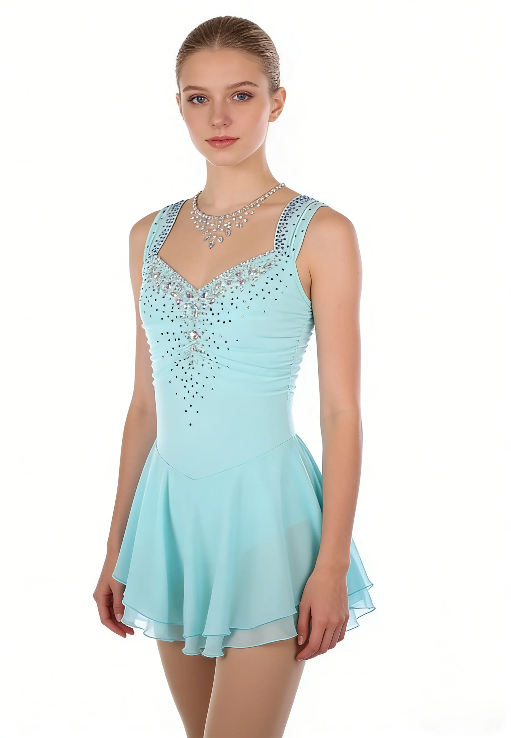 

Elegant Ice Skating Dress Rhinestones Sleeveless VNeck Flowy Skirt Figure Skating Costume Professional Competition Show Training