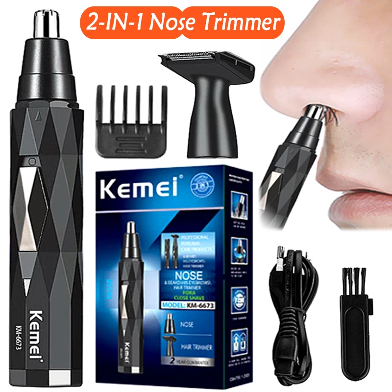 Kemei 2in1 rechargeable nose hair trimmer beard trimer mens eyebrow nose trimmer for nose and ear cleaner hair removal machine