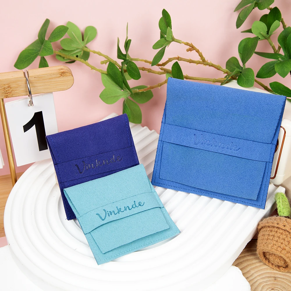

100pcs Custom Logo Navy Microfiber Velvet Bag Jewelry Packaging Pouches for Necklace Christmas Wedding Gift DIY Envelope Dust