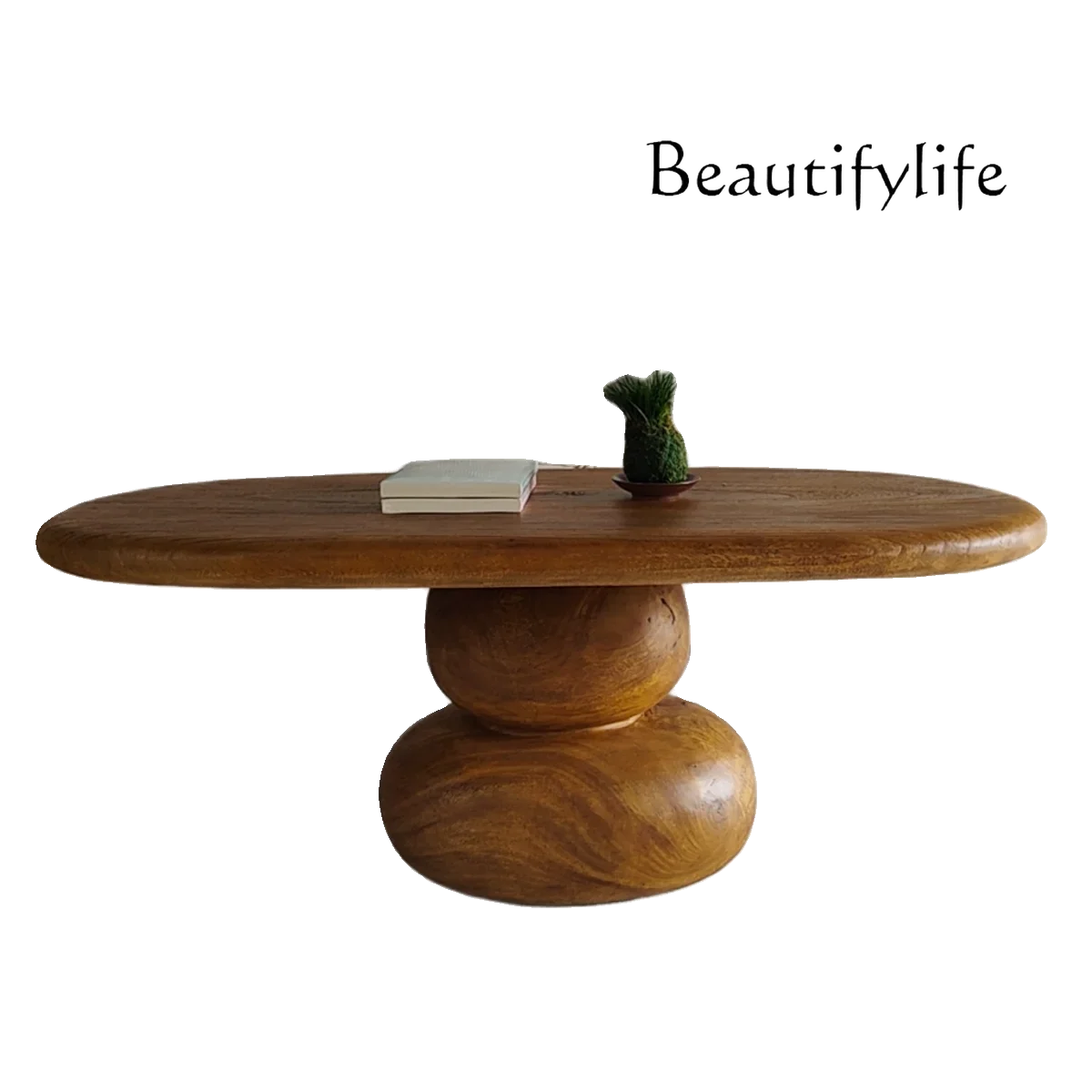 X36 Wabi Sandy Wind Solid Wood Pebble Coffee Table Household Special-shaped Creative Sofa Coffee Table