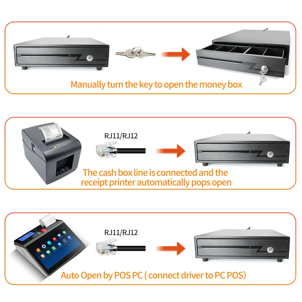 GTCODESTAR GT-C330 tiroir-caisse POS Machine boîtier en métal boîte RJ11 RJ12 électrique argent casier caisse enregistreuse tiroir pour supermarché
