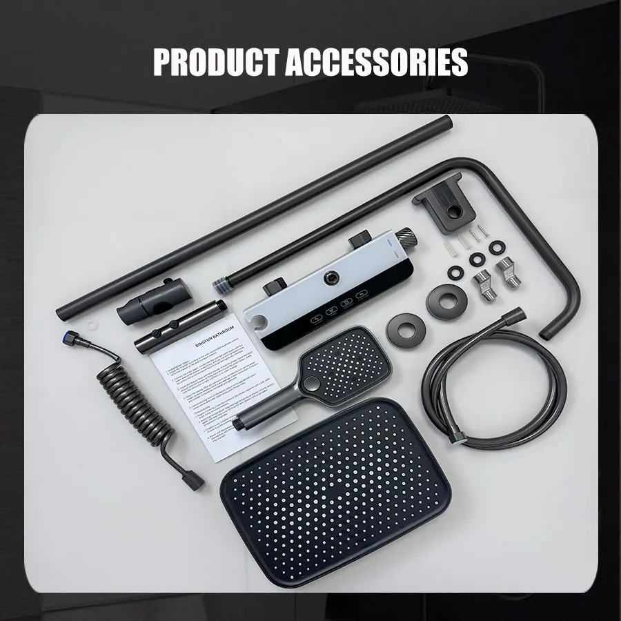 12 Inch Shower Set Digital Display LED Wall Mounted Hot & Cold Faucet Mixer Rain Shower Bathroom Smart Shower Set