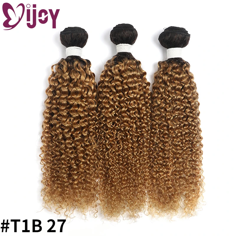 Ombrer-mechones de pelo rizado marrón, extensiones de cabello humano brasileño ondulado, IJOY, 8-26 pulgadas, 1/3 mechones, Remy