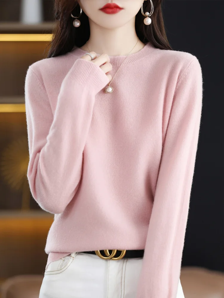 Autumn Winter Women 100% Merino Wool Sweater O-Neck Cashmere Pullover Basic Fashion Clothing Comfort Warm Top Casual Solid