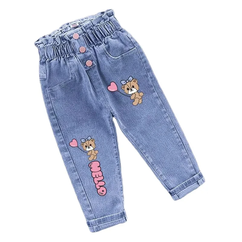 Jeans for Kids Girls Trousers Autumn 2024 New Spring Fashion Casual Strawberry Embroidery Baby for Girl Denim Long Pants 1-6y