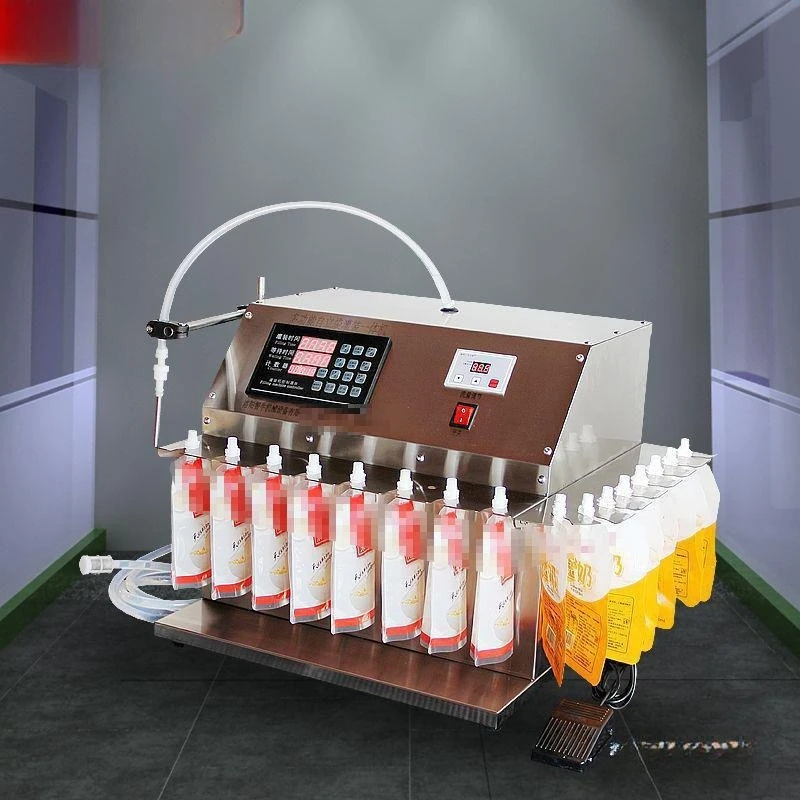 60W Automatic Liquid Filler for Stand Up Pouch Bottle Two in One 6/8/12/16 Nozzles Optional Automatic Weighing System Food Grade