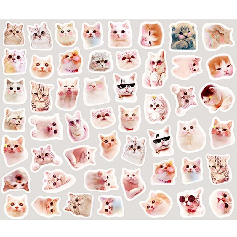 1 Pack Cute Romantic Stickers Cartoon Cat Small Sticker  Painted Watercolor Diary Photo Decorative Stationery Stickers