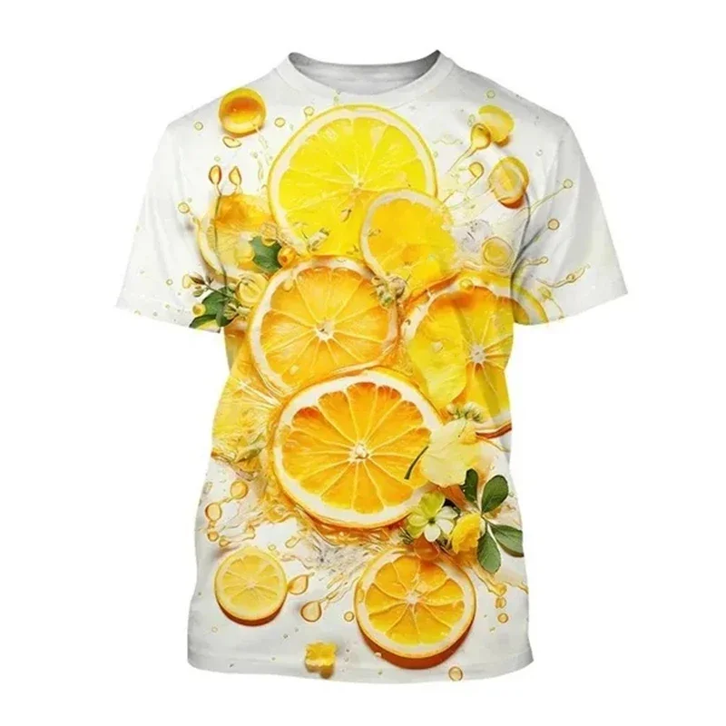 New Fashion Casual Lemon Fruit Oil Painting Art graphic t shirts For Men Oversized Leisure Trend Summer O-neck Printed Tees Tops