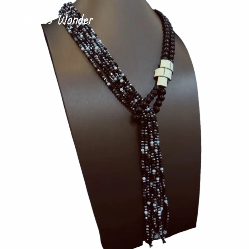 Timeless Wonder Retro Enamel Geo Beaded Tassel Pave Necklace for Women Designer Jewelry Goth Runway Vintage Party Rare Top 2621