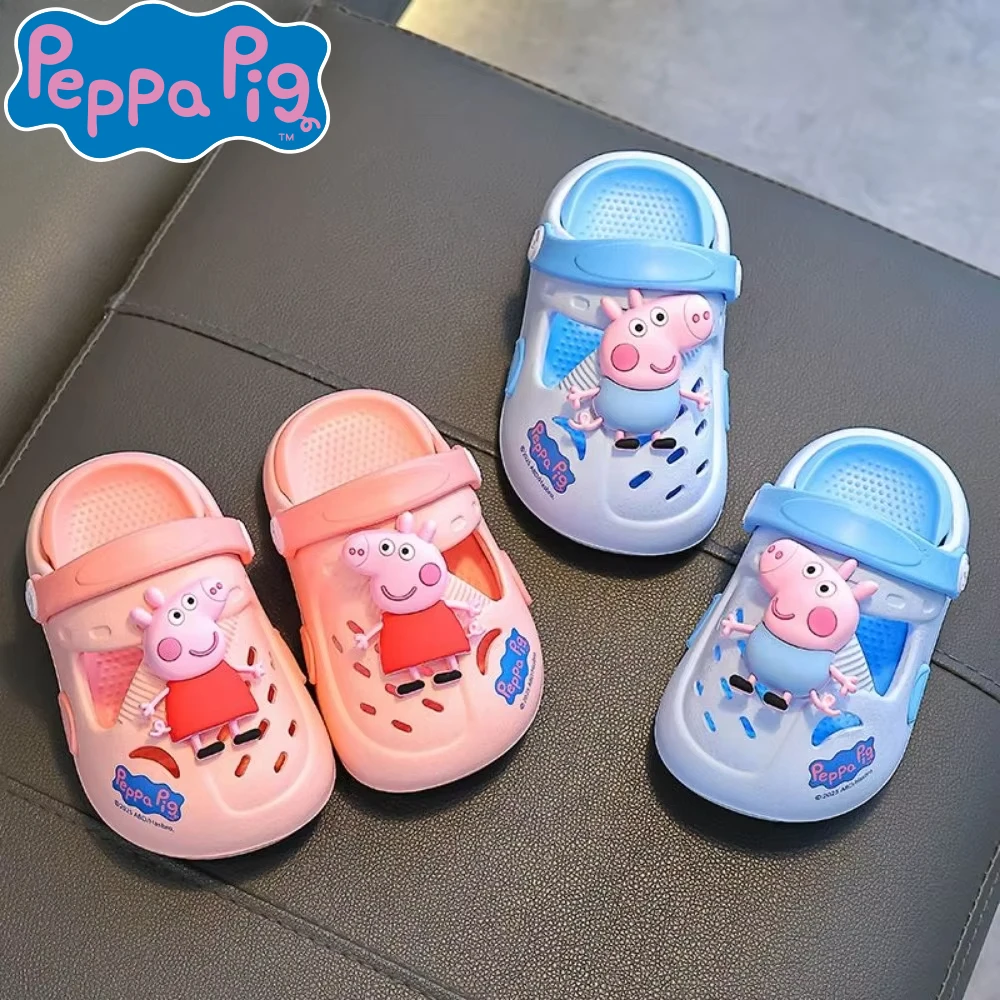 Kawaii Peppa خنزير 15 سنتيمتر-19 سنتيمتر الأطفال الصنادل الصيف الكرتون لطيف لينة وحيد تنفس عدم الانزلاق داخلي صبي الفتيات النعال الهدايا