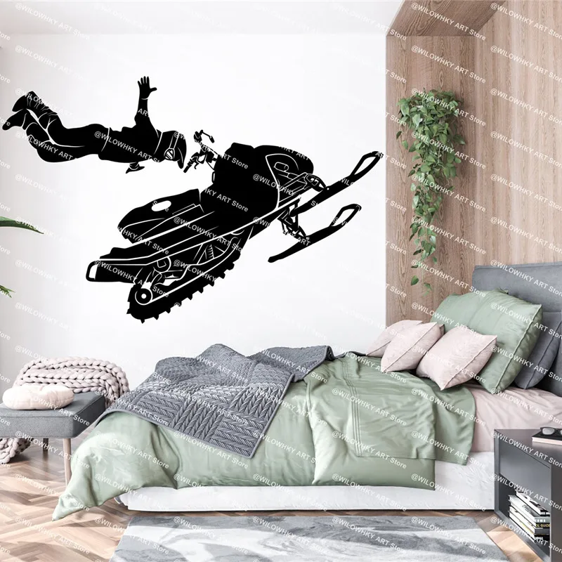 Ski Wall Sticker Snowmobile Vinyl Wall Home Decor Ski Lovers Winter Extreme Sports Snowboard Sticker Mural Gift