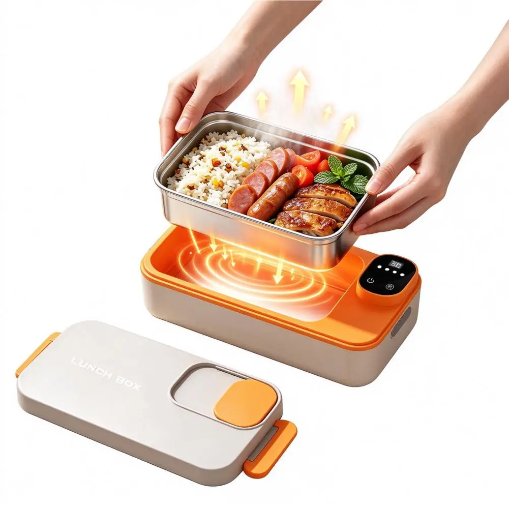 Travel Food Heater Portable Electric Lunch Box with 304 Stainless Steel Container Intelligent Temperature Control for Office