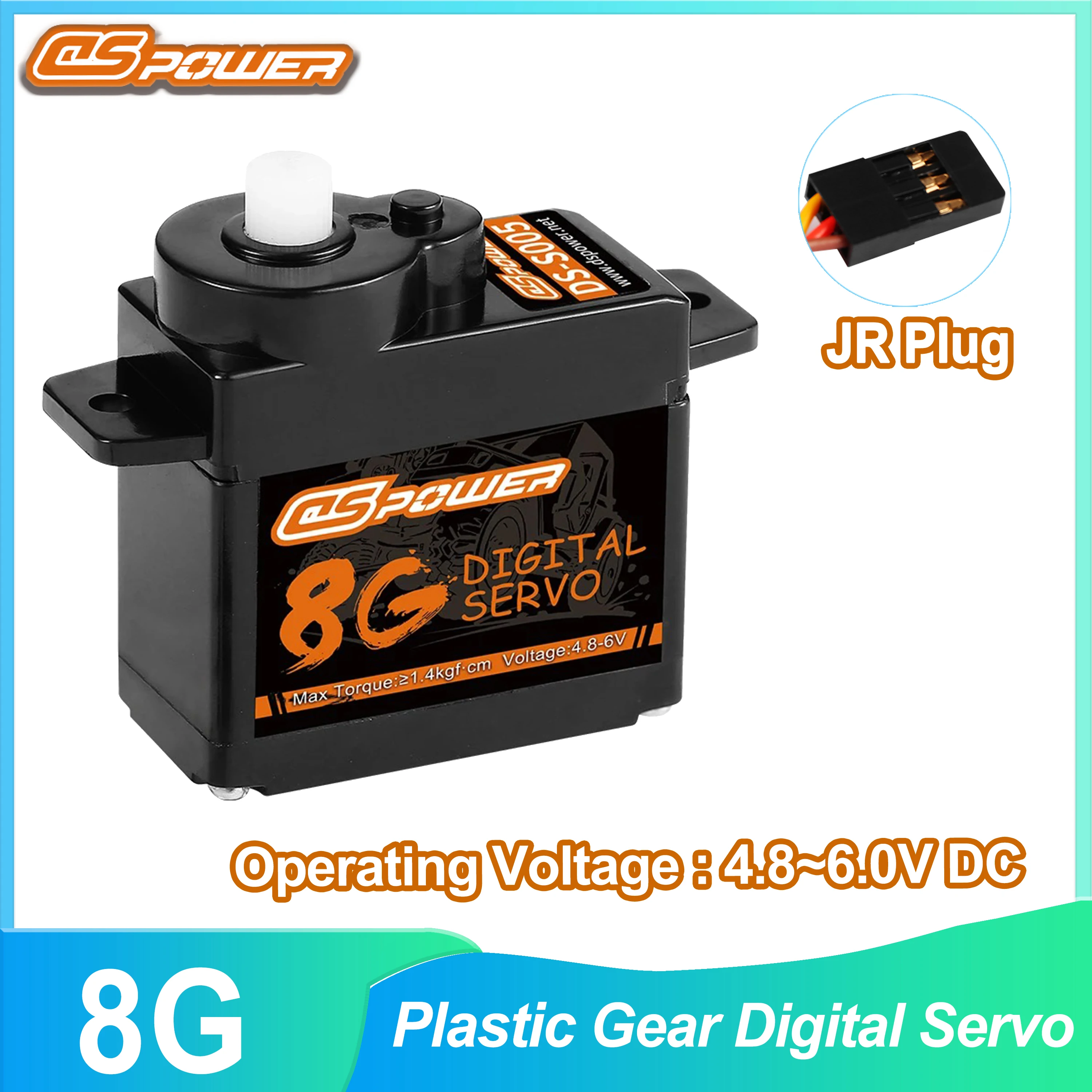 DSPOWER 8G Mikro Serwo Cyfrowe z Plastikowymi Przekładniami, Złącze JR, Silnik do Samochodów RC, Samolotów Stałopłatowych, WLtoys K969 K989 K999, Akcesoria do Robotów