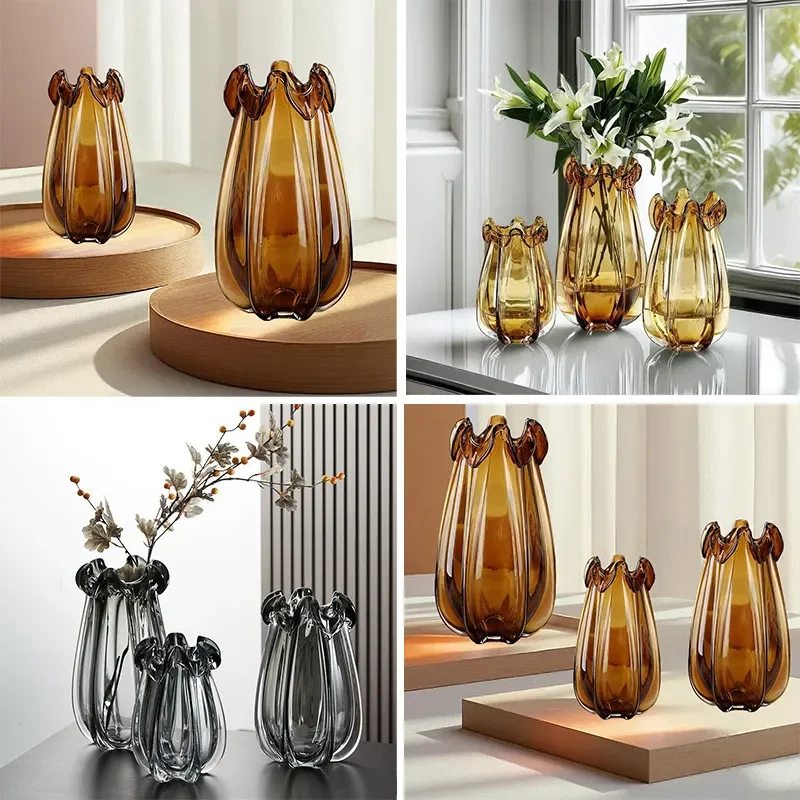 for Light Luxury Creative High End Flower Shape Heavy Glazed Vase Ornament Living Room Flower Arrangement Nordic Modern