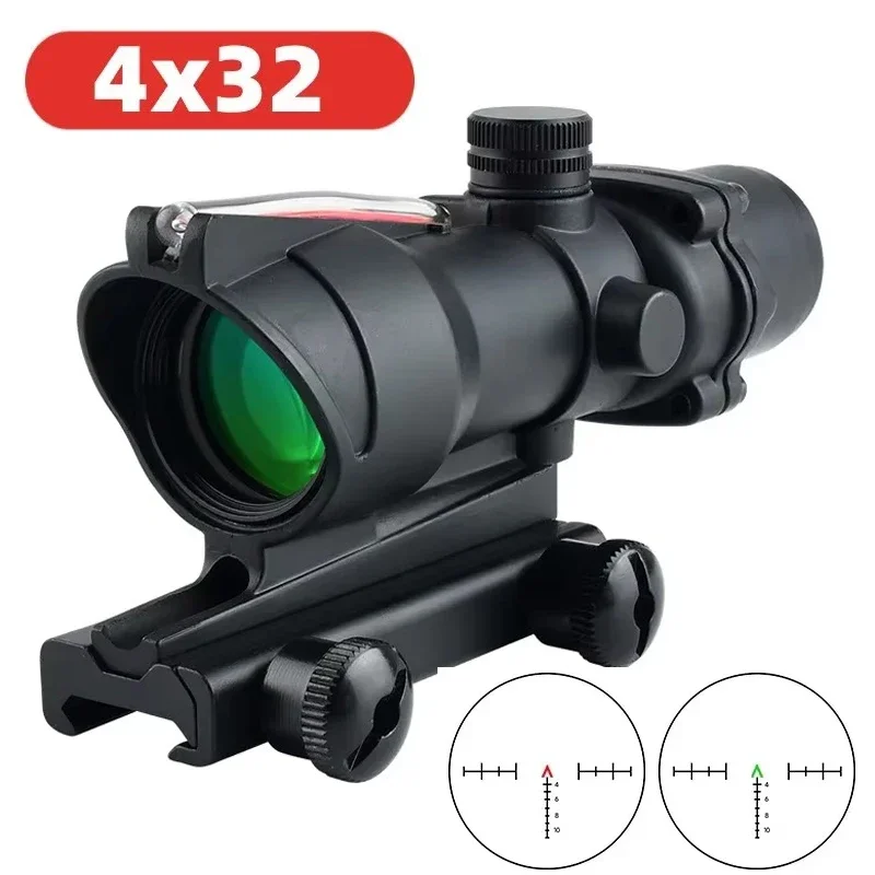 

4X32 Red Dot Real Fiber Optics Rifle Scope Outdoor Shooting Hunting Green Dot Tactical Compact Rifle Sight Fit 20mm Rail Mount