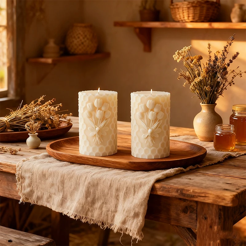 

Silicone Mold Bee CylinderDIY Honeycomb Beehive Aromatherapy Candle Handmade Soap Mould for Creative Craft Home Decoration