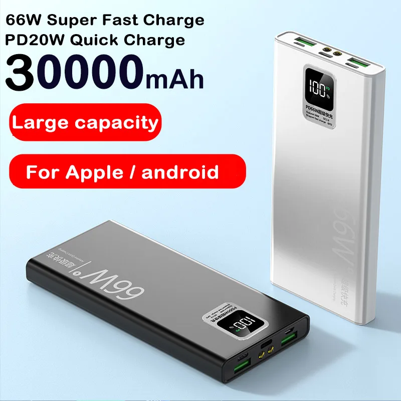 Power Bank with 2USB Output 30000mAh 66W Fast Charging Powerbak Portable Battery Charger for iPhone 15 14 Huawei Xiaomi Samsung