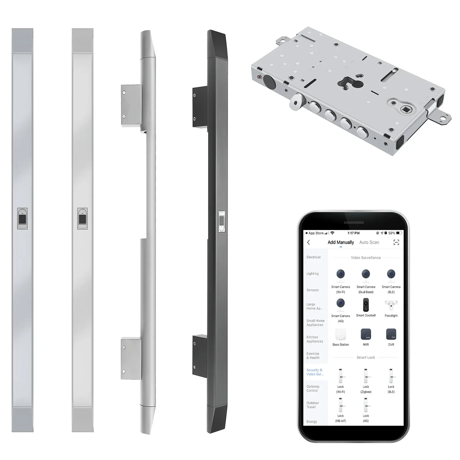 

Smart electric security door lock smart motorize lock smart door handle finger print blue tooth password keyless