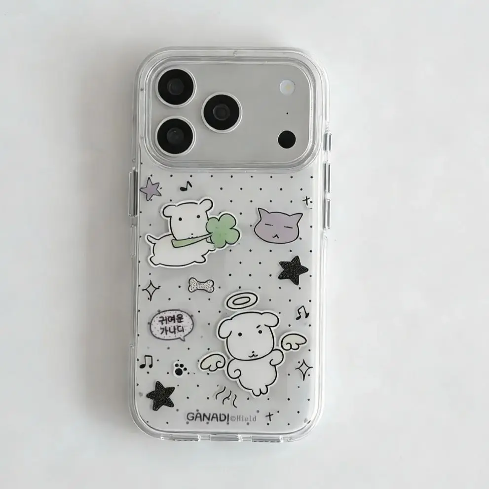 Funda de Teléfono Coreana con Diseño de Cachorro de Cabeza Grande y Lindos Puntos para iPhone 17 16 15 14 13 12 11 Pro Max 14 15 16 17 Air Plus, Estilo Y2K