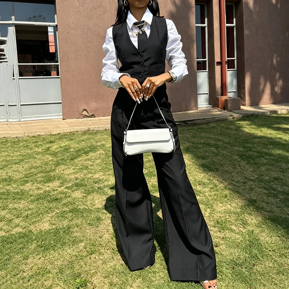 2026 New Arrive Luxury Black Women's Suit 2 Pieces Vest Pants Office Commute Lady Chic Office Outfit Banquet Custom Streetwear