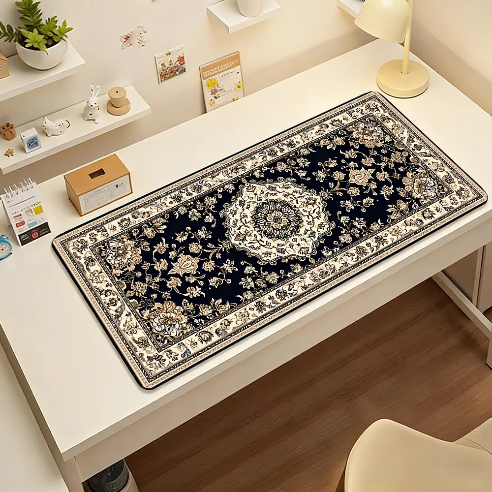 Black Persian Mouse Pad Large Non-Slip Waterproof Mat Stitched Edge Keyboard Pad for Gaming Daily Office