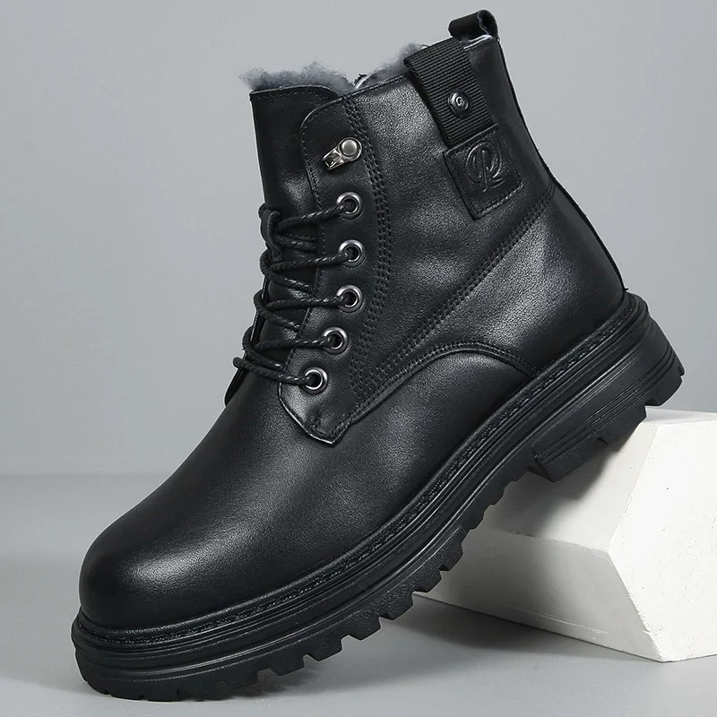 YETTIES Men's Shearling Snow Boots, Genuine Leather Winter Boots with Fur Lining, Heavy Duty Insulated Boots for Cold Climate