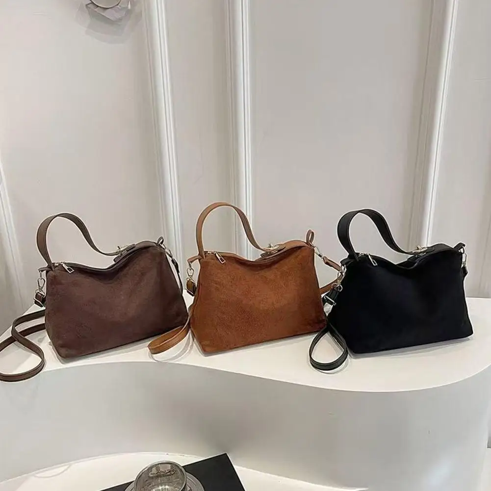 Vintage Wildleder-Handtasche, Retro Matte Unterarmtasche für Damen, Vielseitige Einzel-Schultertasche, Lässige Crossbody-Tasche – Detail 6