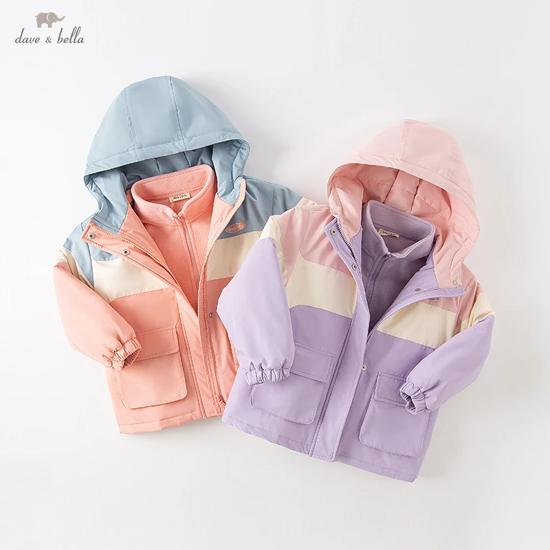 DK4222898 Dave Bella Winter Kids Girls Fashion Thicken Jacket  Pockets  Coat Children High Quality Outerwearar