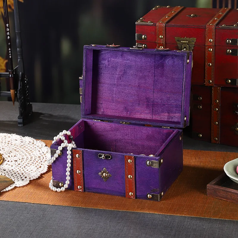 

Retro Wooden Storage Box European Style Treasure Chest Piggy Bank Organizer Saving Box Case With Lock Photography Props