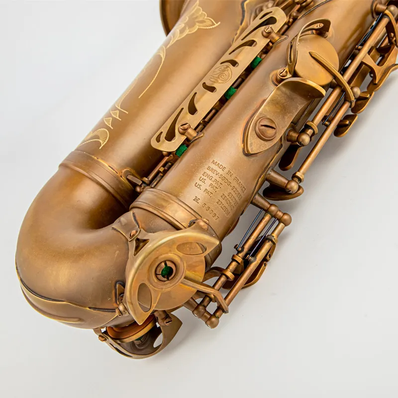 الفرنسية فريدة من نوعها الرجعية ألتو ساكسفون جديد النحاس العتيقة النحاس Eb لحن E آلة موسيقية مسطحة ساكس مع علبة المعبرة