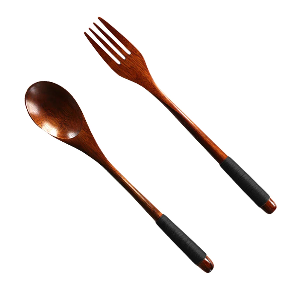 

Japanese Wooden Handle Fork Spoon Serving Utensils Tableware Daily Use Simple Dinnerware