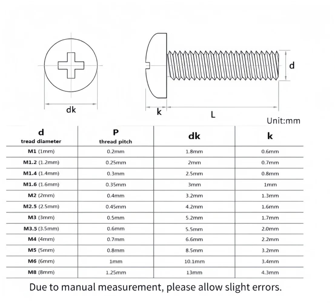 GB818‑85 316 Stainless Steel Phillips Pan Head Screw Bolt M2‑M8, 4‑80mm Cross Round Head Anti‑Corrosion Metric Machine Fastener