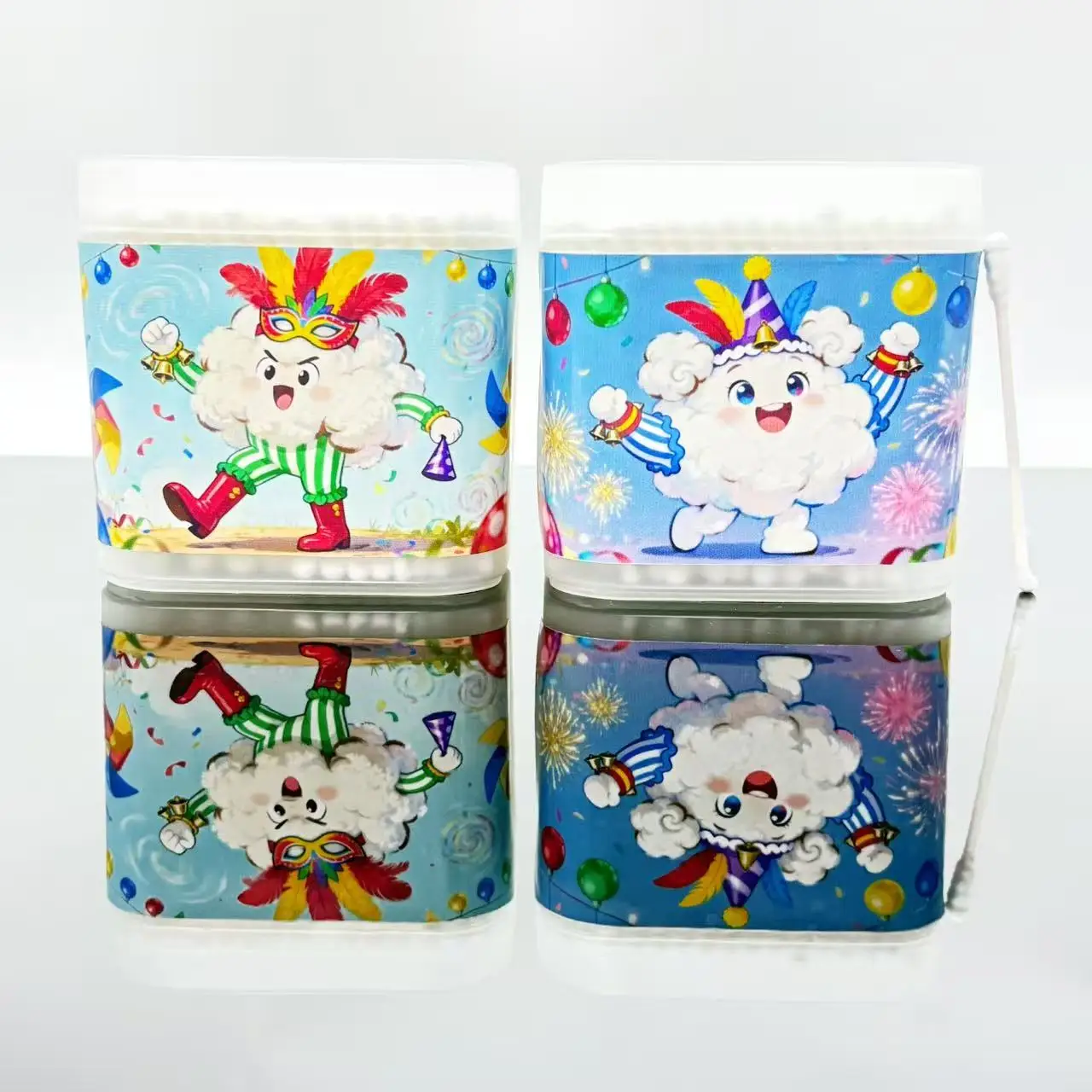 400 Uds. Hisopos de algodón de doble punta blancos con temática de carnaval, hisopos de algodón con cuchara en espiral creativos para elementos de fiesta y Festival