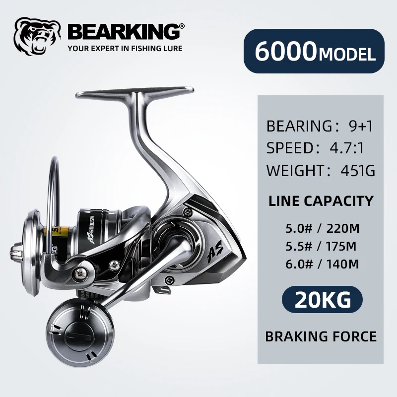 BEARKING gloednieuwe collectie Zoutwatervisserij-reel Spinning 1000-6000 9 + 1BB 5.2: 1 Max Drag 10-20 KG Waterdichte Rollen