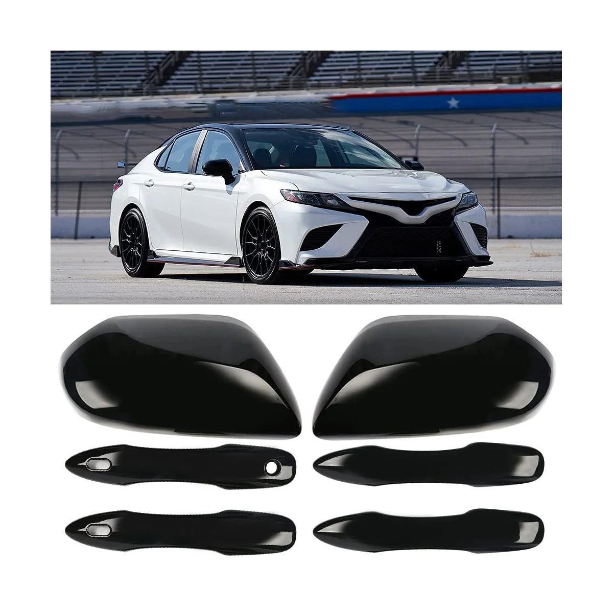 Side Door Mirror Caps + Door Handle Covers Replace for Toyota Camry 2018 2019 2020 2021 2022 2023 Accessories (Black)