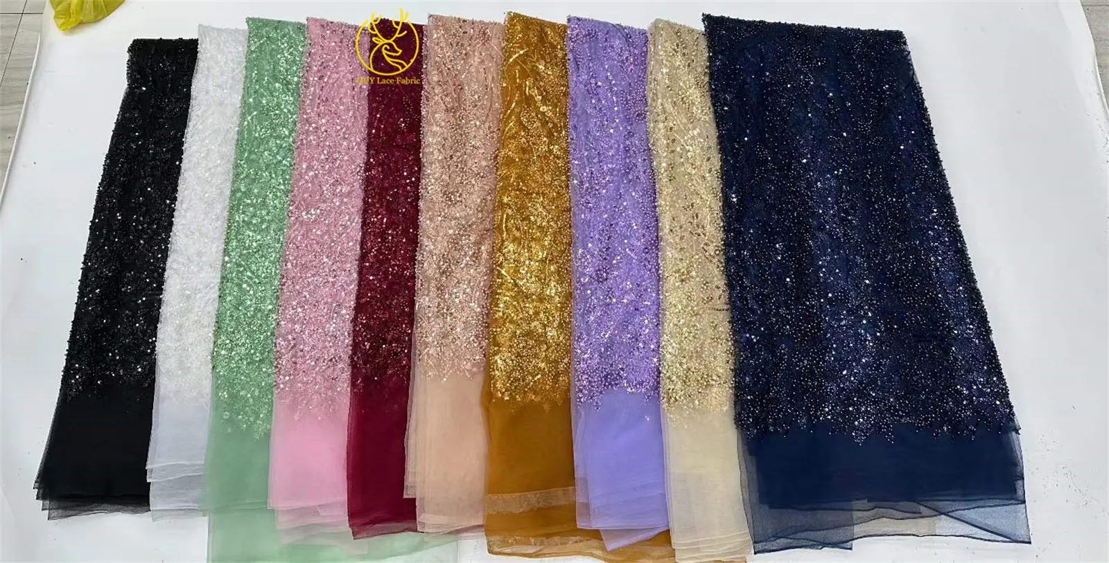 5 Yards grüner afrikanischer Spitzenstoff, hochwertige französische Pailletten, Perlenstickerei, Tüllspitze für nigerianische Frauen, Abendkleid – Detail 3