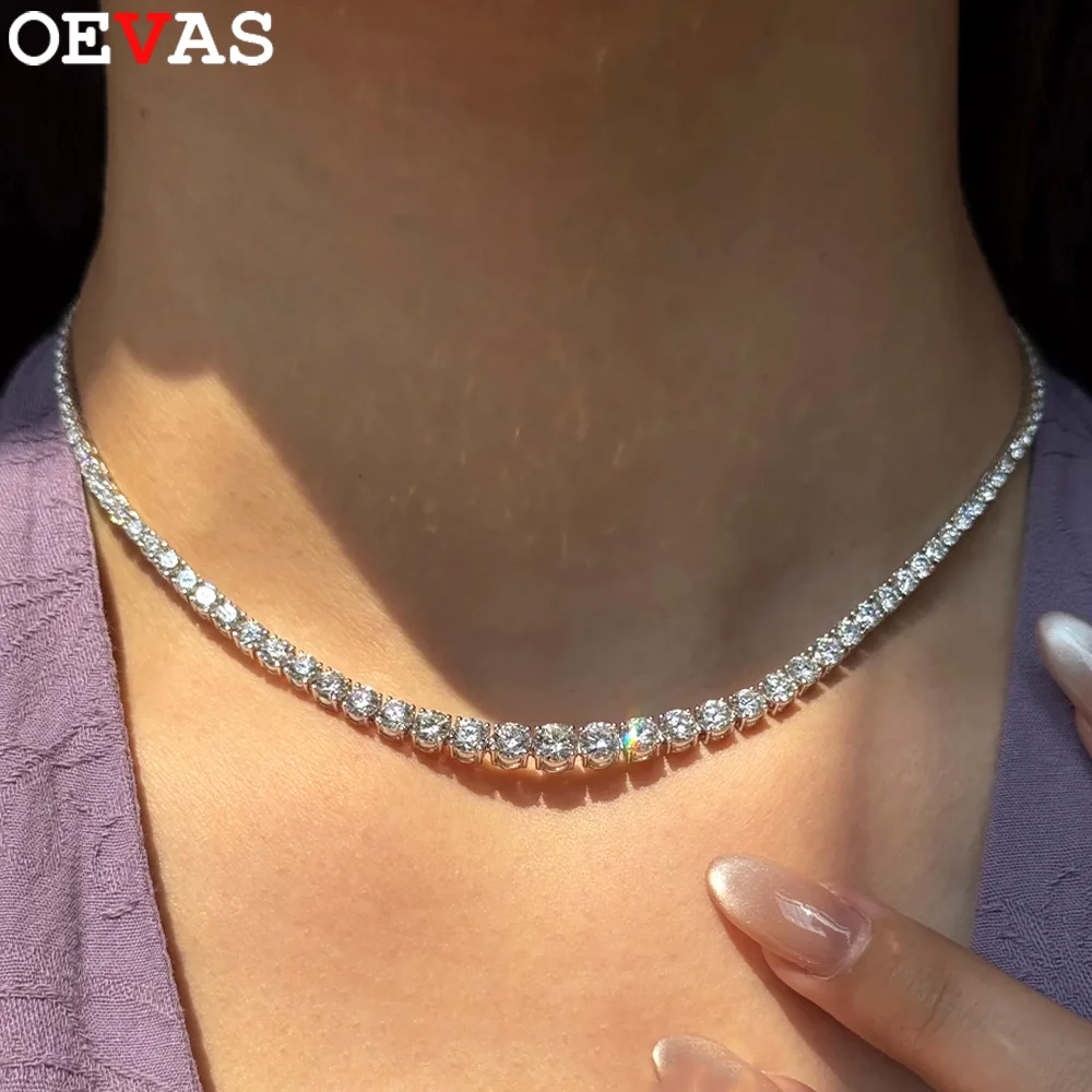 

OEVAS 3-6.5MM Gradient Moissanite Tennis Necklace 100% 925 Silver D Color VVS1 Lab Diamond Necklace For Women Party Fine Jewelry
