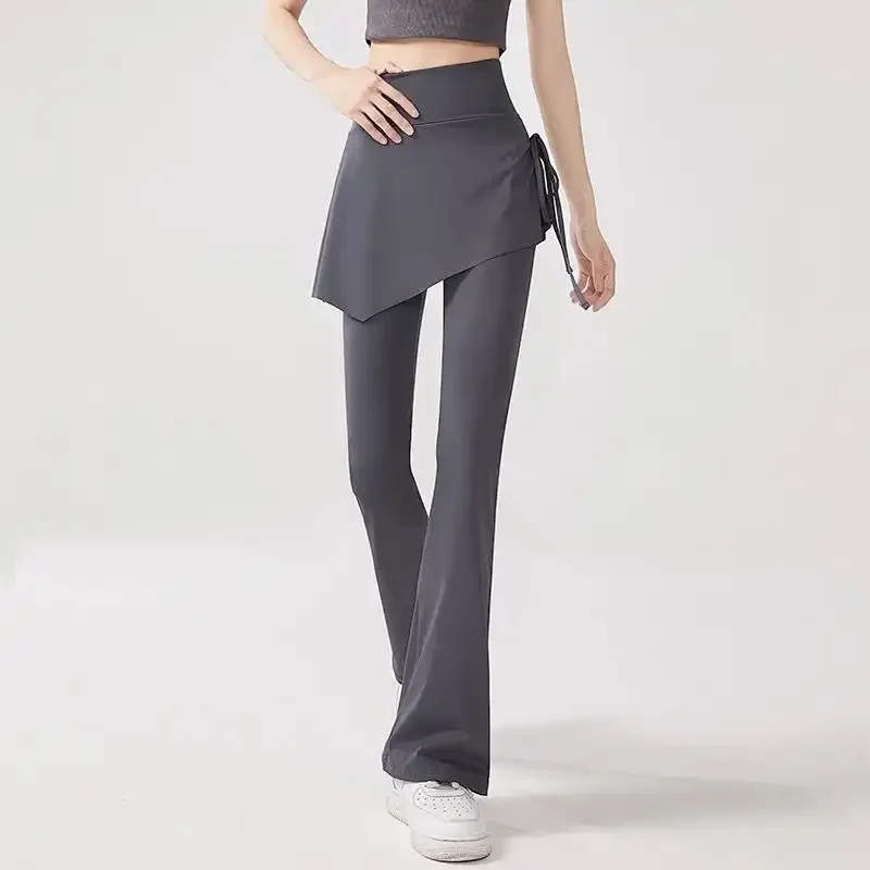 Women's Flare Pants with Skirt Overlay - High Waist Casual Bootcut Leggings