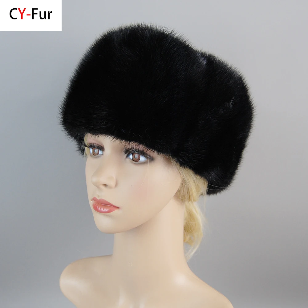 

2025 Luxury Winter Unisex Top Real Mink Fur Bomber Hat Genuine Marten Head Warm Black/Brown Caps Best Gift For parent Gorras